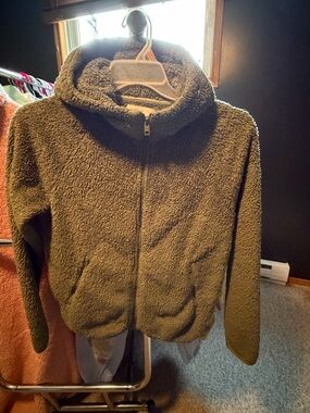 TNA Olive Green Teddy Sherpa Zip Hoodie Jacket